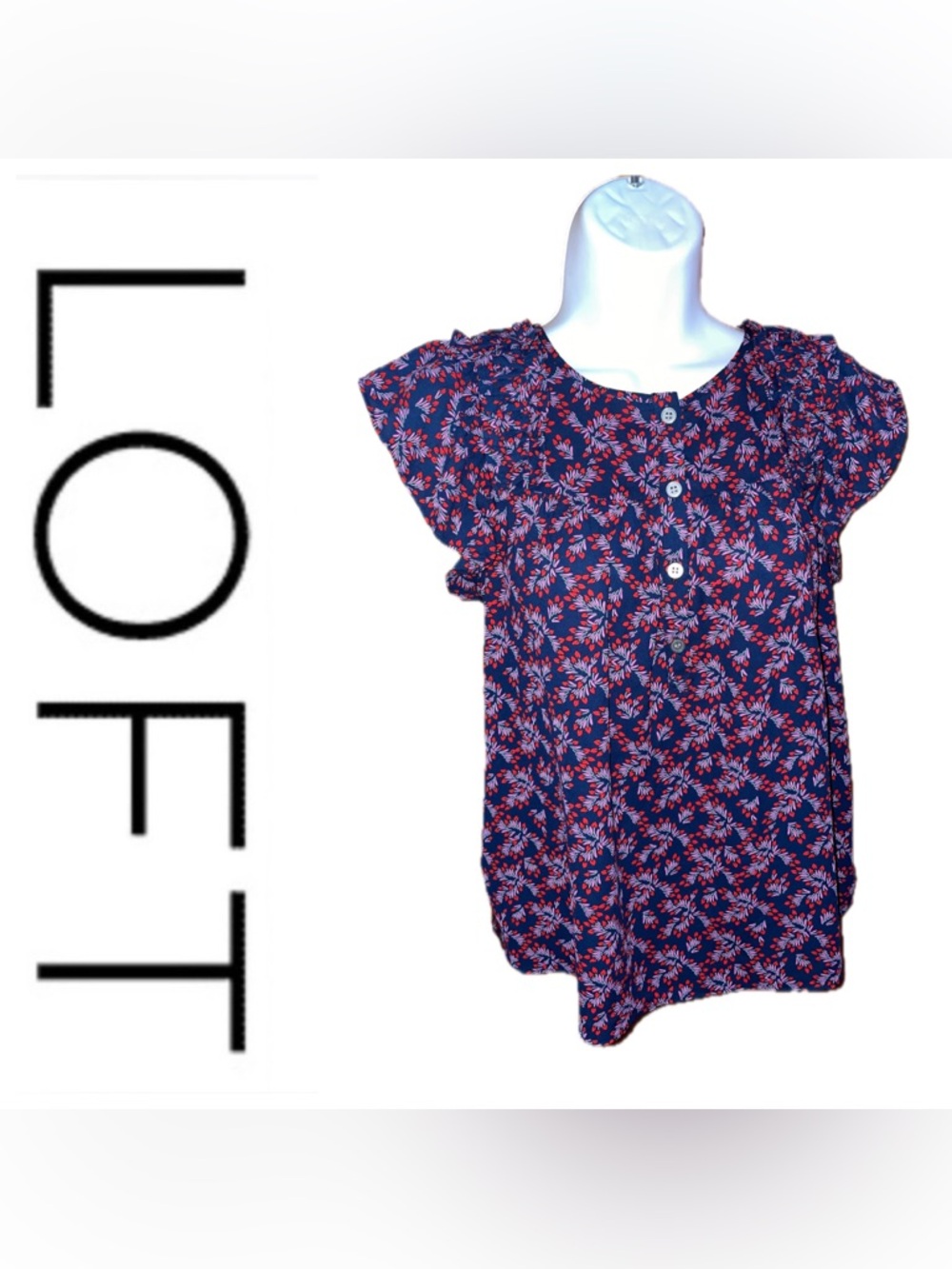 LOFT Navy Floral Heart Blouse ❤️💙🌸